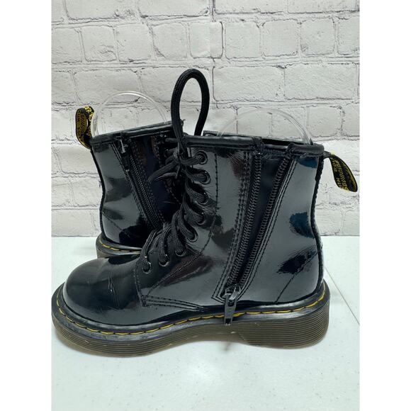 Dr. Martens Airwair AW004 Patent Leather Black Boots side zipper Kids size 12 - Picture 10 of 14